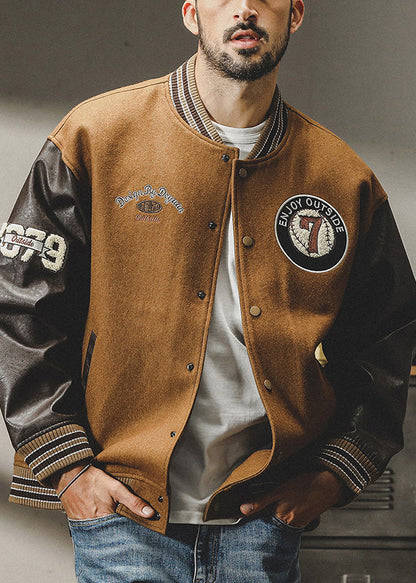 Parkas en laine patchwork tendance pour homme, boutons marron, TC007, printemps