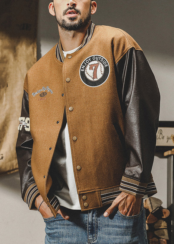 Parkas en laine patchwork tendance pour homme, boutons marron, TC007, printemps
