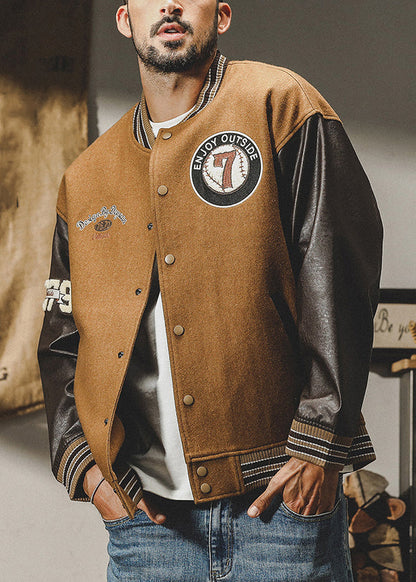 Parkas en laine patchwork tendance pour homme, boutons marron, TC007, printemps