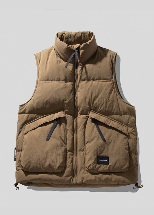 Coole braune Stehkragen-Reißverschluss-Entendaunenwesten für Herren im Winter TK022