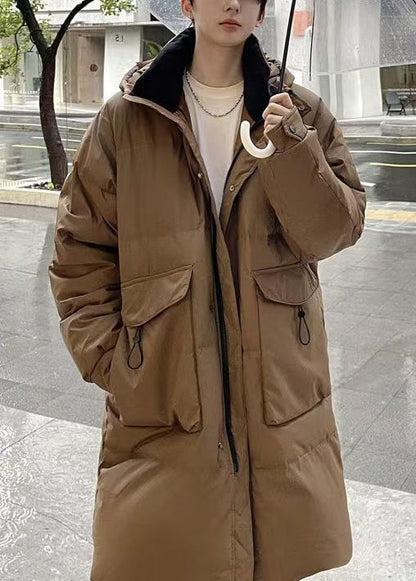 Coole Karamell-Daunenjacke mit Reißverschluss und Aufdruck für Herren, Winter, RJ018