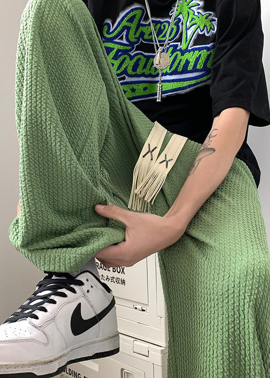 Pantalon surdimensionné en coton froissé vert gazon pour homme