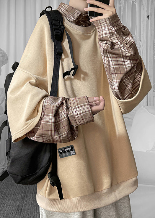 Col homme kaki cool en coton à carreaux patchwork Peter