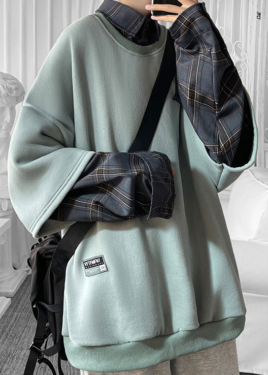 Col homme kaki cool en coton à carreaux patchwork Peter