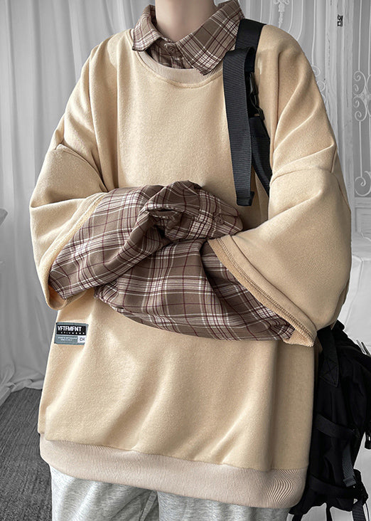 Col homme kaki cool en coton à carreaux patchwork Peter