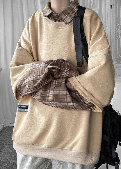 Col homme kaki cool en coton à carreaux patchwork Peter