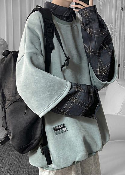 Col homme kaki cool en coton à carreaux patchwork Peter