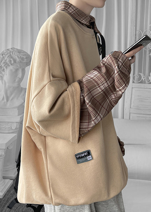 Col homme kaki cool en coton à carreaux patchwork Peter