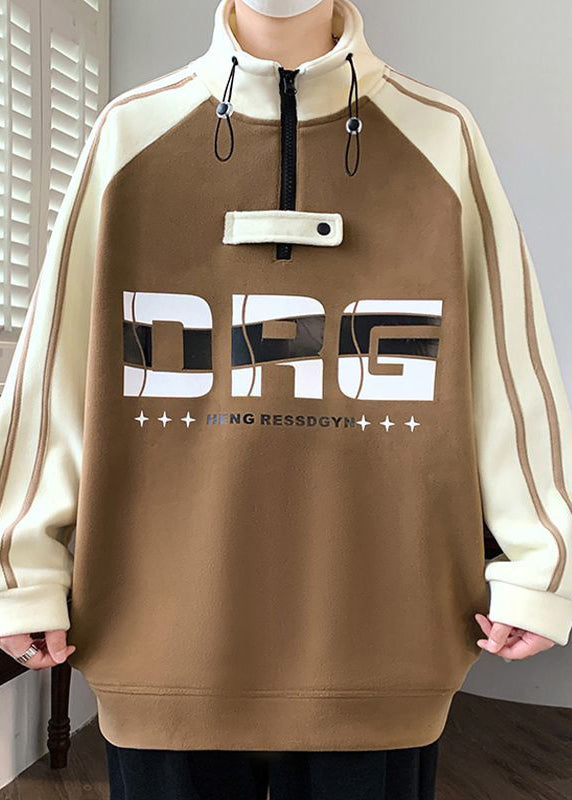 Sweat-shirt bleu marine à col montant et fermeture éclair en coton patchwork pour homme, automne EQ015