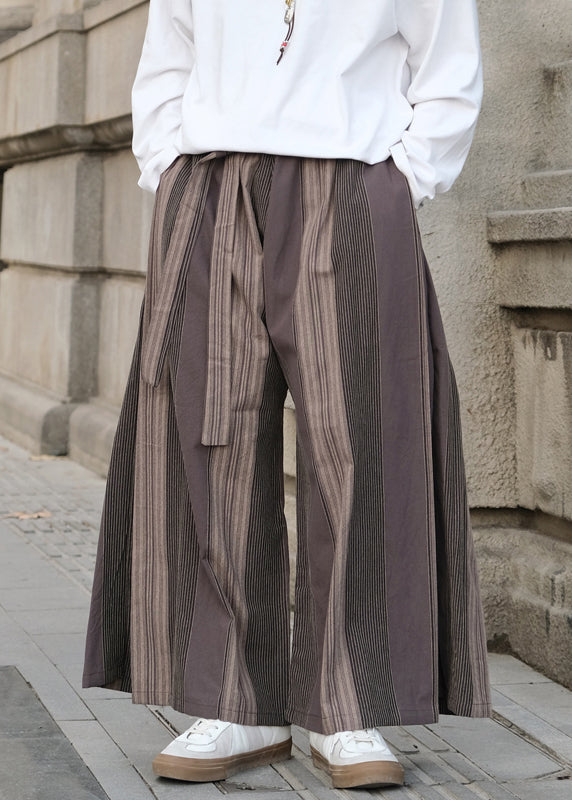 Cool Red Pockets Striped Linen Mens Wide Leg Pants Summer SA033