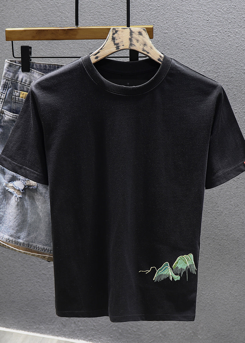 Neck Shirts T White Cotton Cool O Summer Embroideried Men