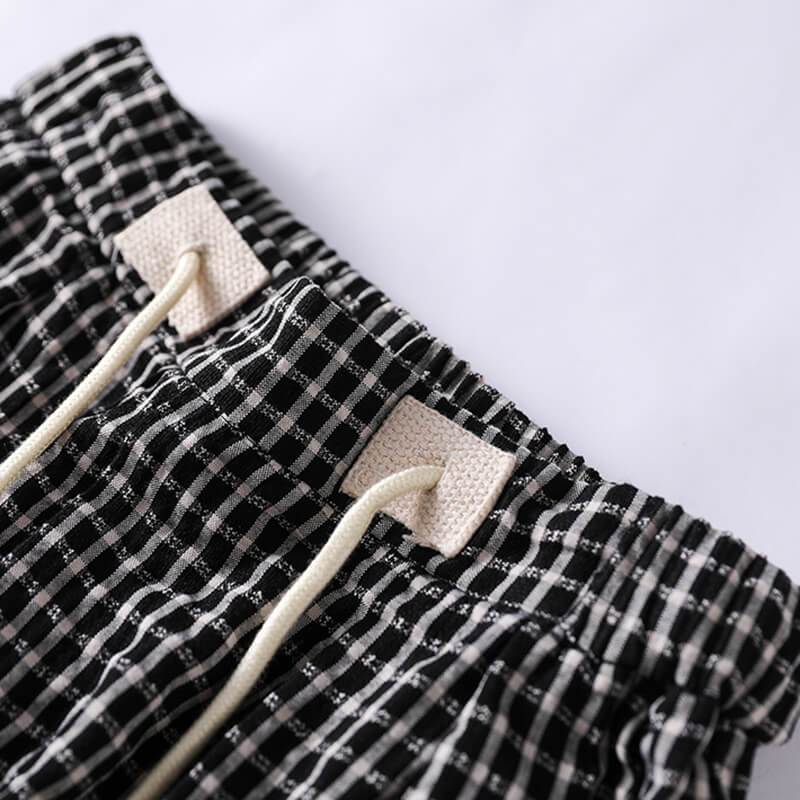 Cotton Linen Plaid Drawstring Pocket Casual Pants OP1023