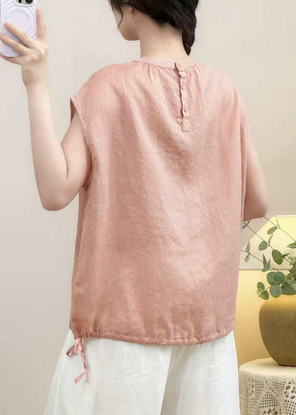 Chemise d'été unie en lin confortable à col rose