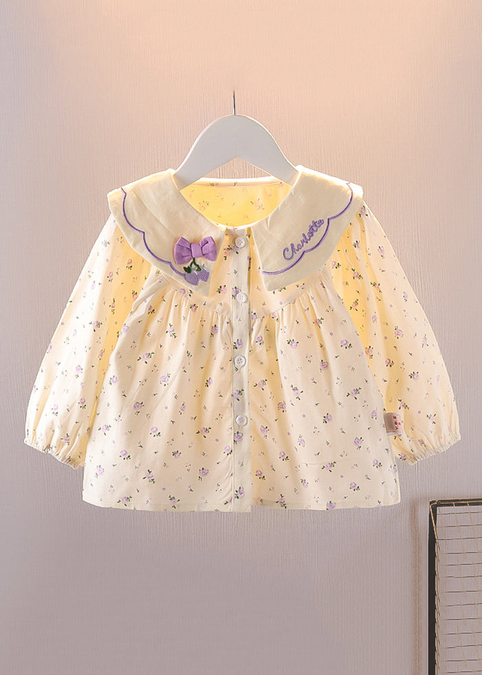 Cozy Purple Button Print Cotton Baby Blouses Long Sleeve YU1046