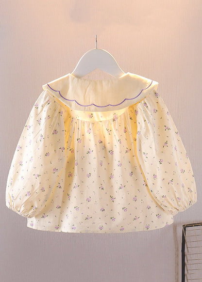 Chemisier en coton imprimé bouton violet confortable pour bébé à manches longues YU1046