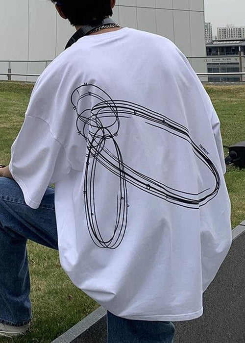 Print Cozy T Summer O-Neck Shirt Men White Cotton