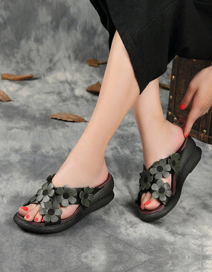 Cross Strap Handmade Flowers Summer Wedge Slippers Ada Fashion