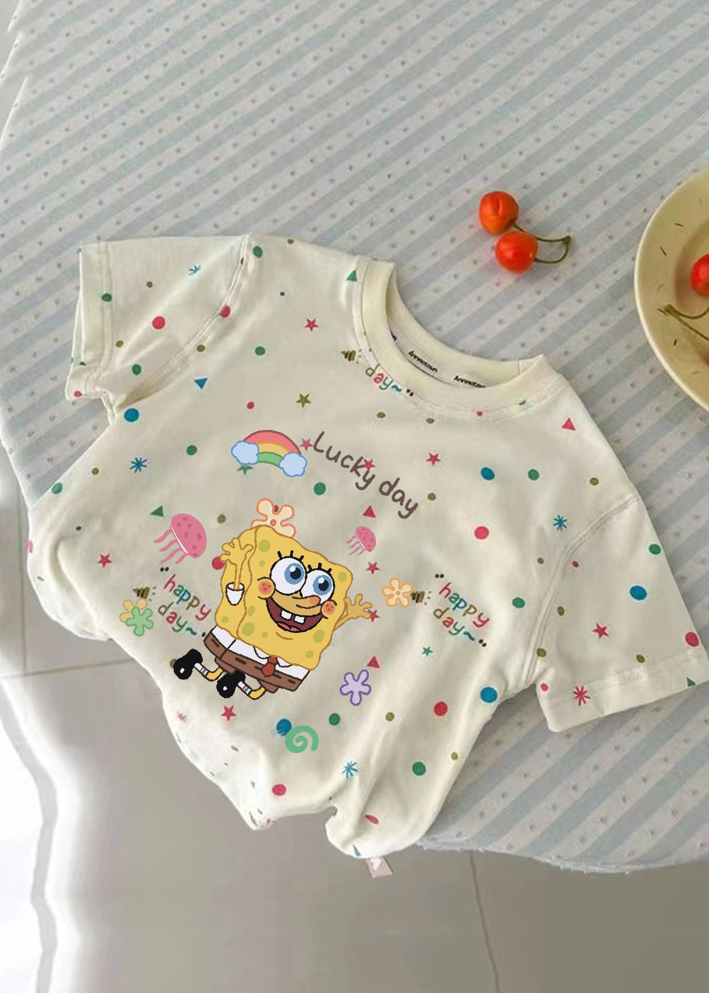 Süßes Apricot Print Patchwork Kinder Top Sommer YU1087