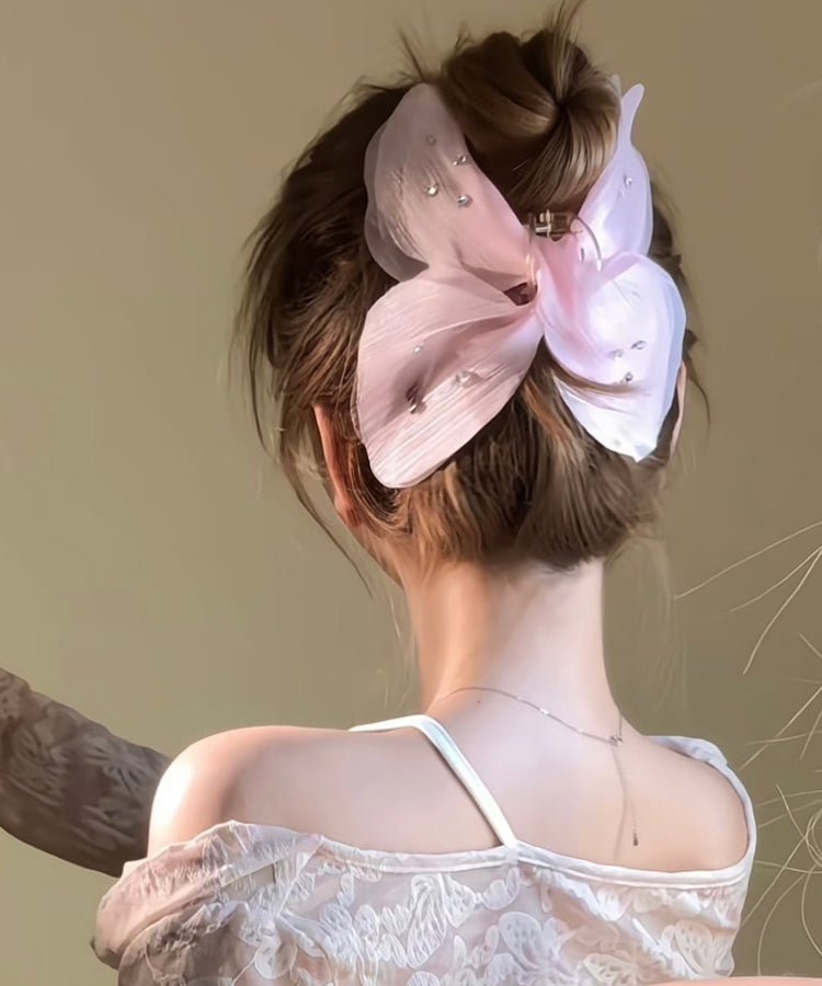 Hairpin Zircon Butterfly Tulle Beige Cute