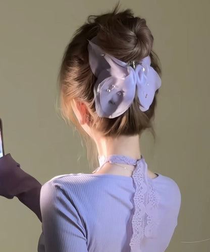 Hairpin Zircon Butterfly Tulle Beige Cute