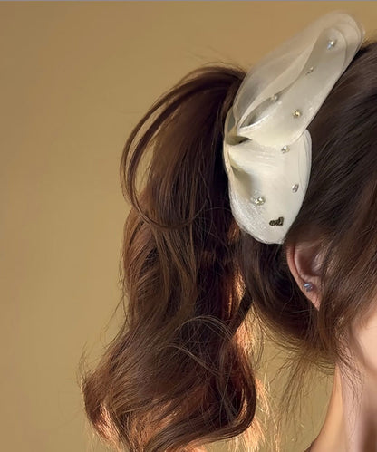 Hairpin Zircon Butterfly Tulle Beige Cute