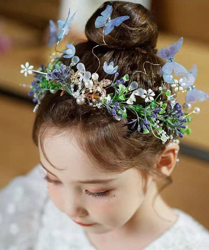 Jolie épingle à cheveux en acrylique bleu incrustée de perles de zircone en forme de papillon floral pour enfants IU059