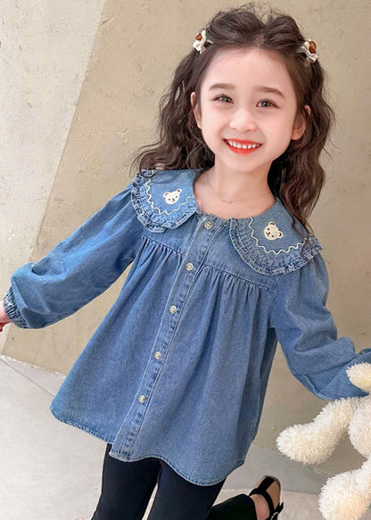 Chemise à manches longues et col boutonné bleu Peter Pan pour fille YU1047