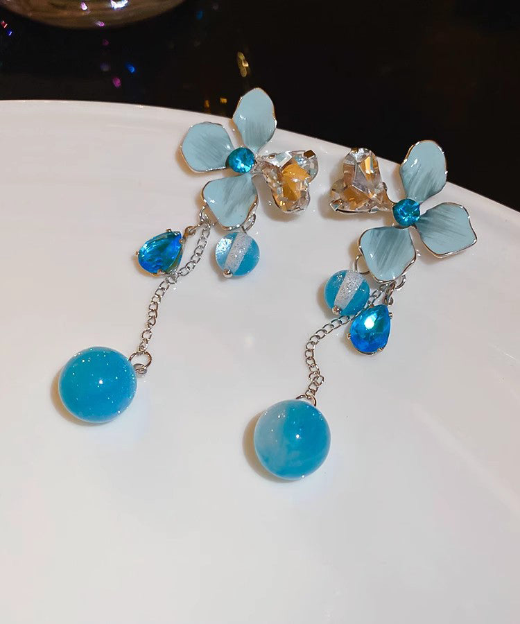 Blau Harz Silber Zirkon Floral Drop Srerling Quaste Nette Legierung