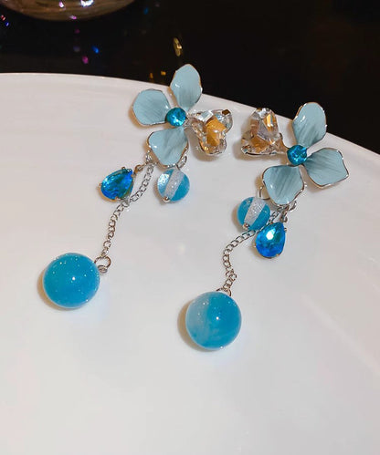 Blau Harz Silber Zirkon Floral Drop Srerling Quaste Nette Legierung