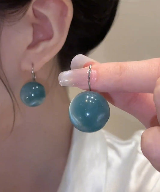 Silver Ball Drop Sterling Earrings Cute Blue