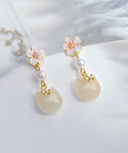 Boucles d'oreilles pendantes en forme de petit chat Sakura en alliage d'argent sterling doré QU045