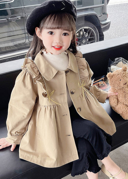 Joli trench-coat kaki à col Peter Pan et boutons froissés pour filles Automne QV039