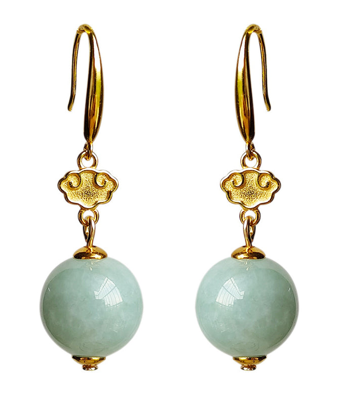 Cute Light Green Sterling Silver Overgild Jade Drop Earrings GH1088