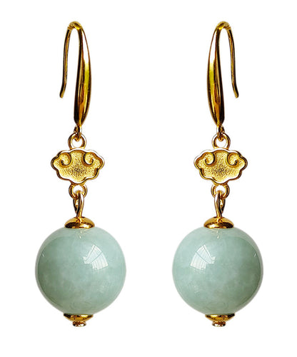 Cute Light Green Sterling Silver Overgild Jade Drop Earrings GH1088