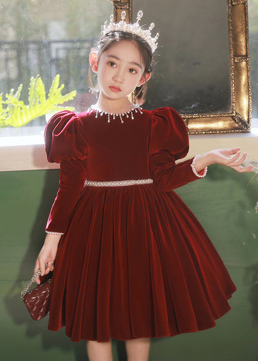 Long Velour Mulberry Bead Girls Silk Nail Cute Dress Patchwork