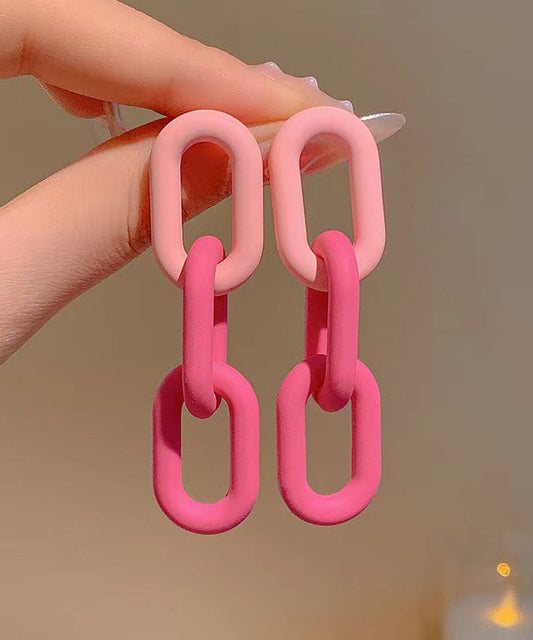 Cute Pink Alloy Chain Drop Earrings ZZ032