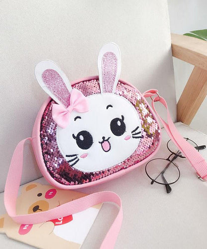 Sac messager rose mignon en similicuir à paillettes pour enfants IU007