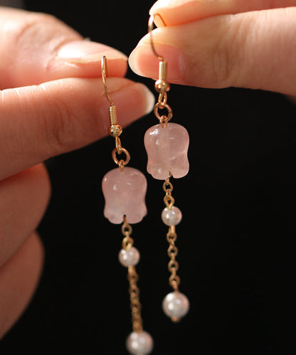 Boucles d'oreilles pendantes à pampilles en cristal de muguet avec perles en cuivre rose surdoré QU034