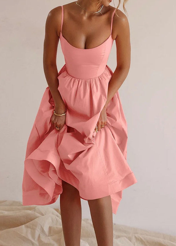 Cute Pink Slash Neck Patchwork Maxi Spaghetti Strap Dress Sleeveless ZL038