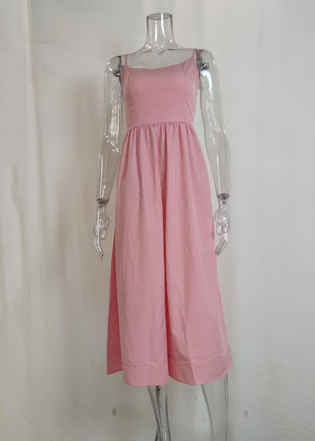 Cute Pink Slash Neck Patchwork Maxi Spaghetti Strap Dress Sleeveless ZL038