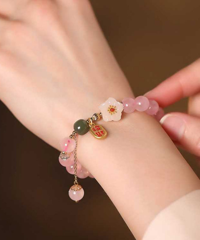 Breloque en cristal en alliage d'argent rose pêche sterling fleur mignonne