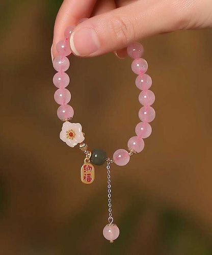 Breloque en cristal en alliage d'argent rose pêche sterling fleur mignonne