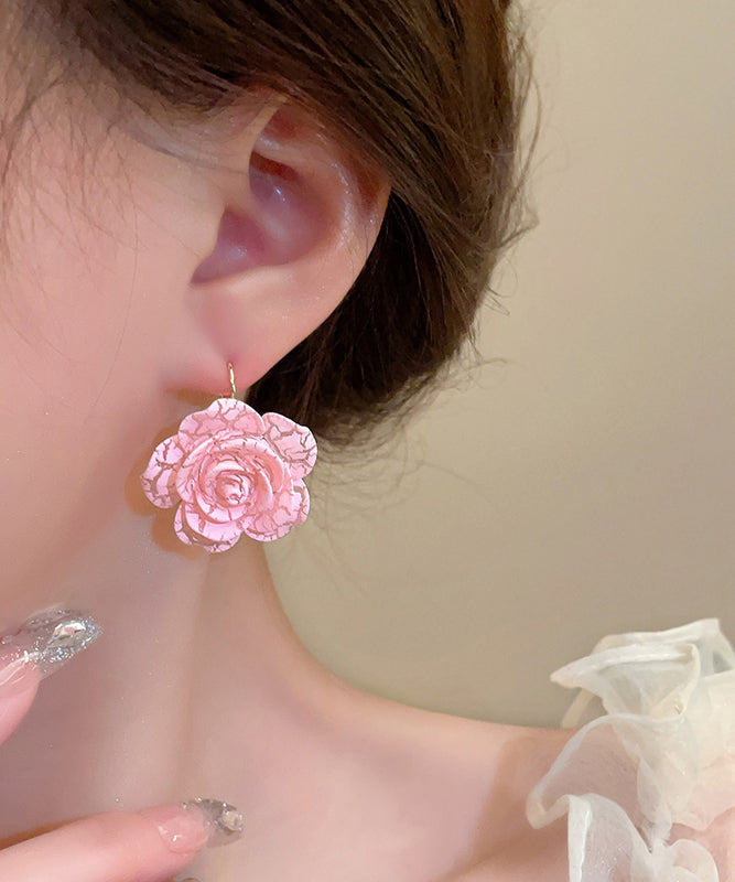 Niedliche Creolen aus Sterlingsilber mit Rosenharz, Rosa, YX012