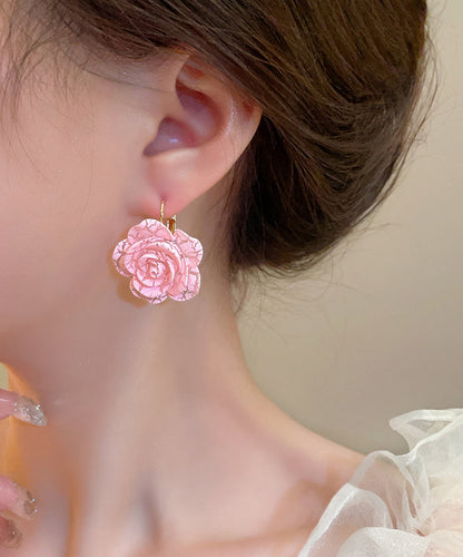Niedliche Creolen aus Sterlingsilber mit Rosenharz, Rosa, YX012