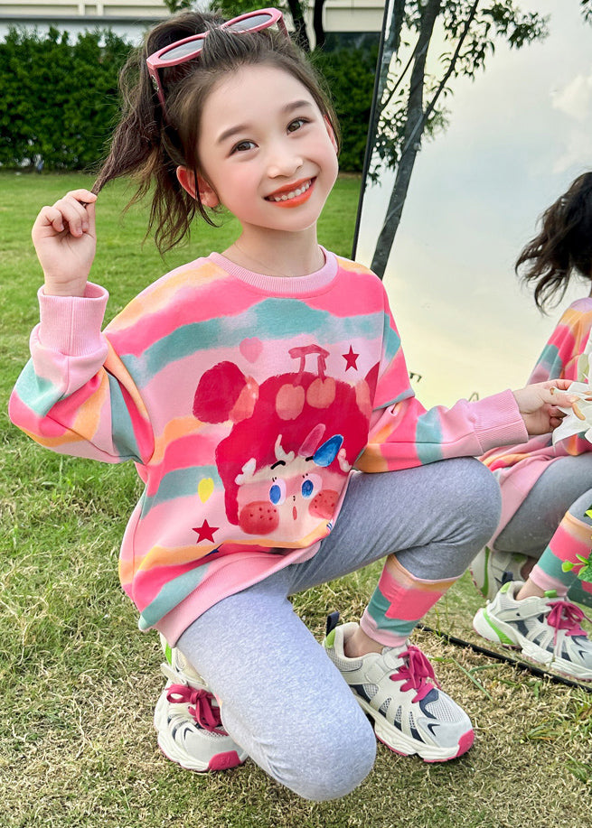 Ensemble deux pièces haut et pantalon à rayures roses pour fille, printemps TR031