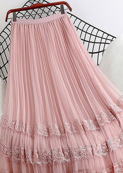 Skirt Patchwork Cute Summer A Lace Pink Line Tulle
