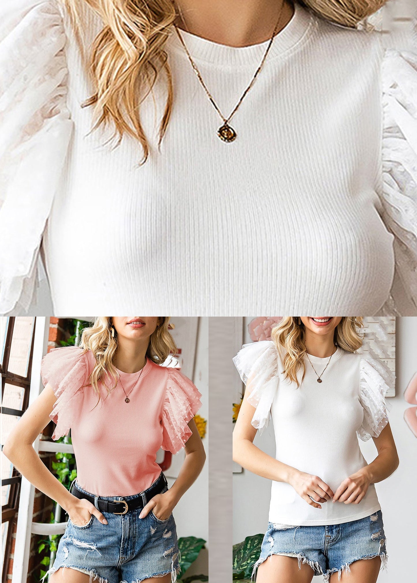 Tulle Knit Shirts T Pink Patchwork Cute Summer