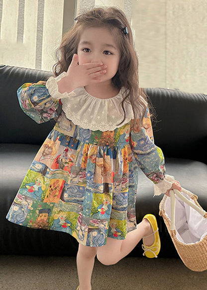 Robe mi-longue de vacances pour enfants en patchwork à imprimé mignon Automne SS1061