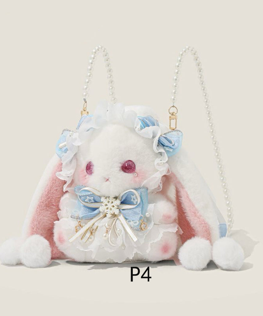 Decorated Faux Bag Rabbit Cute Bow Doll Fur Backpack