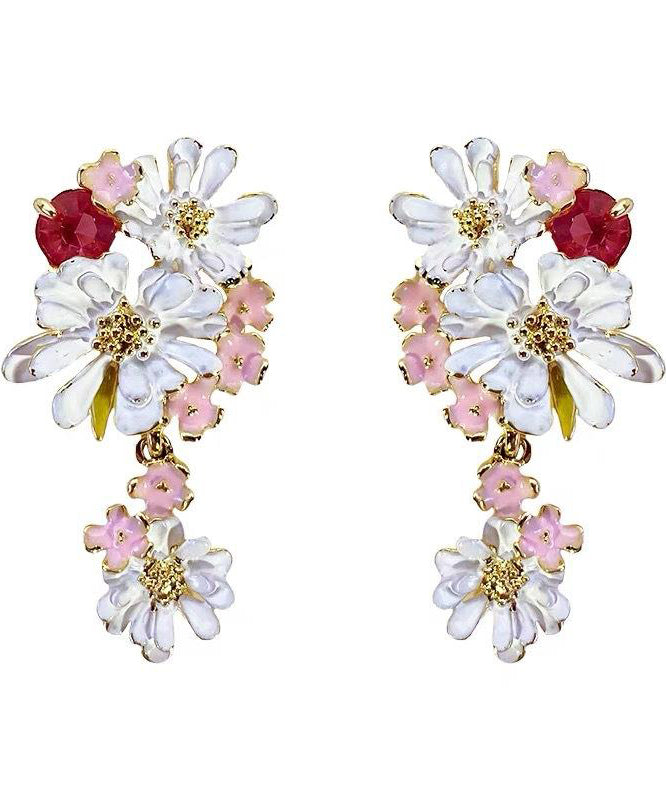 Cute Floral Copper Rainbow Drip Earrings Glaze Drop